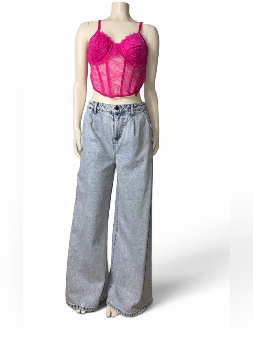 Fashion Nova Lost in Love Baggy Wide-Leg Light Blue Stoned Wash Trousers Size 9